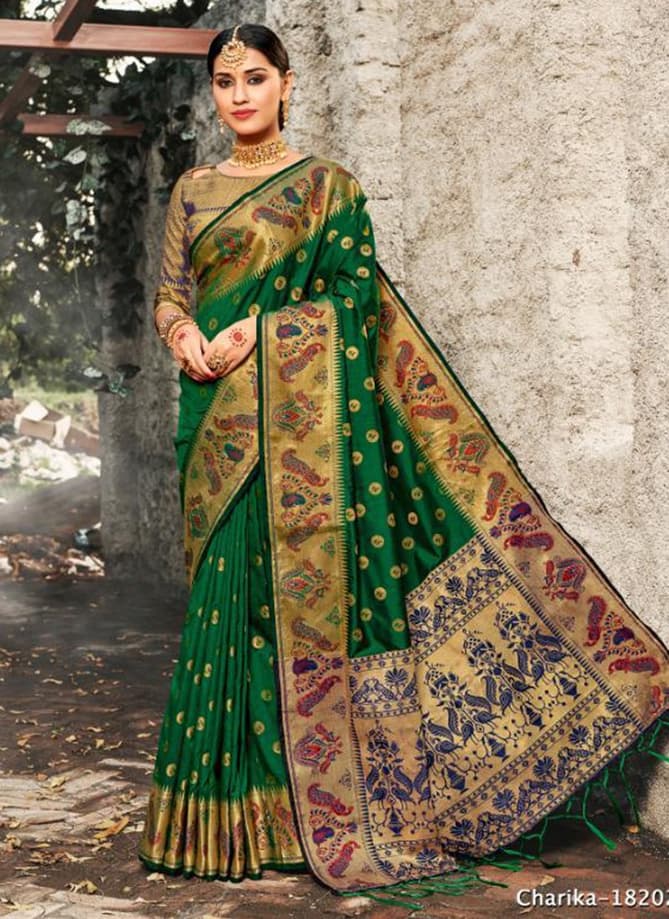 Mintorsi Charika Latest Fancy Festiv wear Heavy Cording With Golden Pallu Designer Banarsi Silk Saree Collection